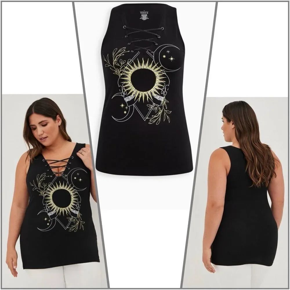 NWT Torrid Lace Up Tank - Foxy Tarot Black Sleeveless Black Size 0 / L